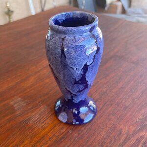 Brush McCoy Dark Blue Mottled Glaze Stoneware Bud Vase 6”